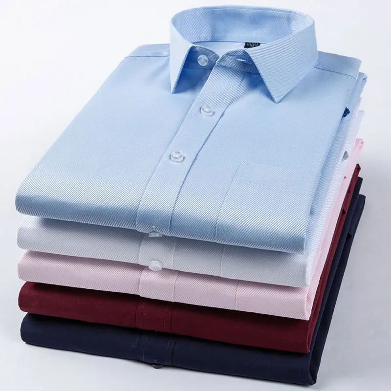 Мужская деловая рубашка размера плюс 4XL 5XL 6XL с длинным рукавом, твил, одноцветная, модная, новая, умная, повседневная, легкая в уходе, белая деловая рубашка