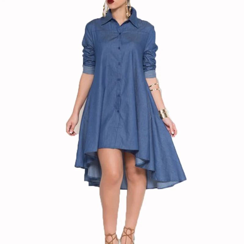 Женское джинсовое платье-рубашка OMILKA голубое или серое асимметричное