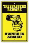 Предупредительный продавец, остерегайтесь, собственник оружия, личная собственность, новинка, Алюминиевый металлический знак 8 дюймов x 12 дюймов