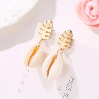 hocole bohemian shell drop earrings for women geometric gold leaves shell conch pendant dangle earring boho fashion jewelry 2019