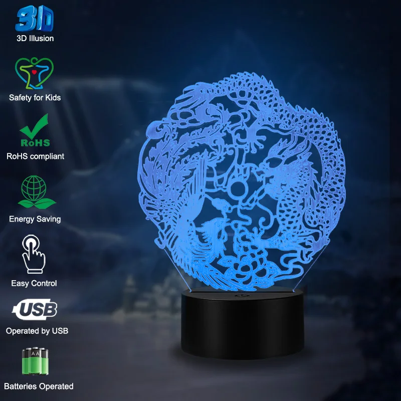 3D лампа VCity с китайским драконом светодиодный ночник 2019 USB крутой креативный