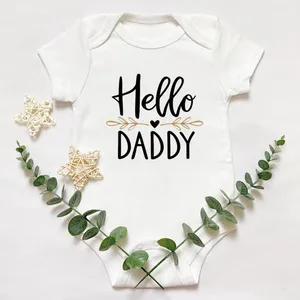 Summer Newborn Infant Baby Boy Girl Short Sleeve Letter Print Hello Daddy Romper Jumpsuit Outfits Ba
