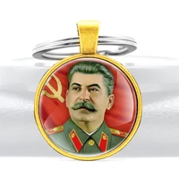 vintage hero of the soviet union stalin glass cabochon metal pendant lmen women key chain key ring accessories keychains gifts