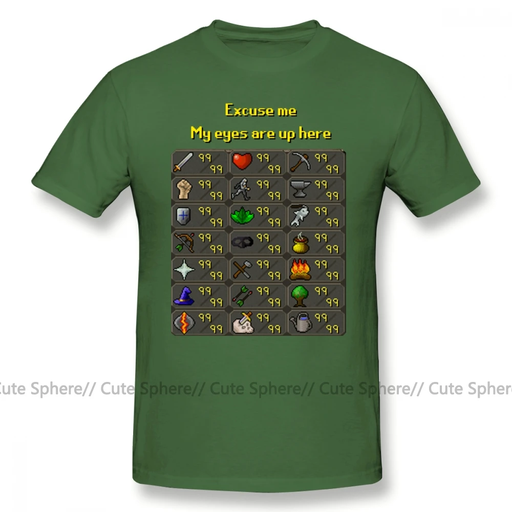 Runescape, футболка, Runescape, My Eyes Are Up Here, футболка, 100 хлопок, графическая футболка, мужская, ХХХ, с коротким рукавом, летняя, забавная футболка - Цвет: Army Green