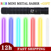 mini laser sword rgb double edged light saber 7 colors change lightsaber metal handle heavy dueling sound fx blaster toy cosplay