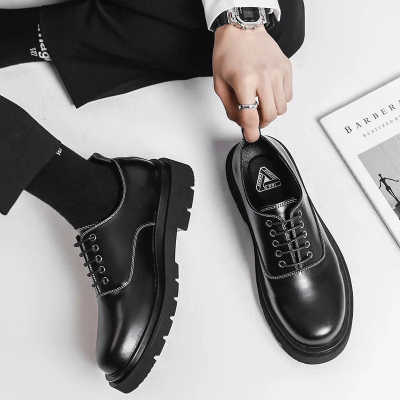 

Men's Business Casual Vintage High Platform Genuine Leather Shoes Man Japan Harajuku Korean Style Streetwear Leather Shoe Male