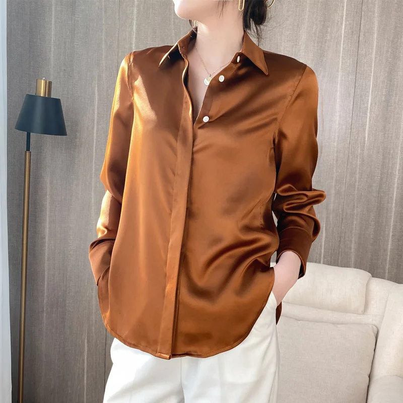 Высококачественная рубашка женская новая шелковая блузка из шелка тутового