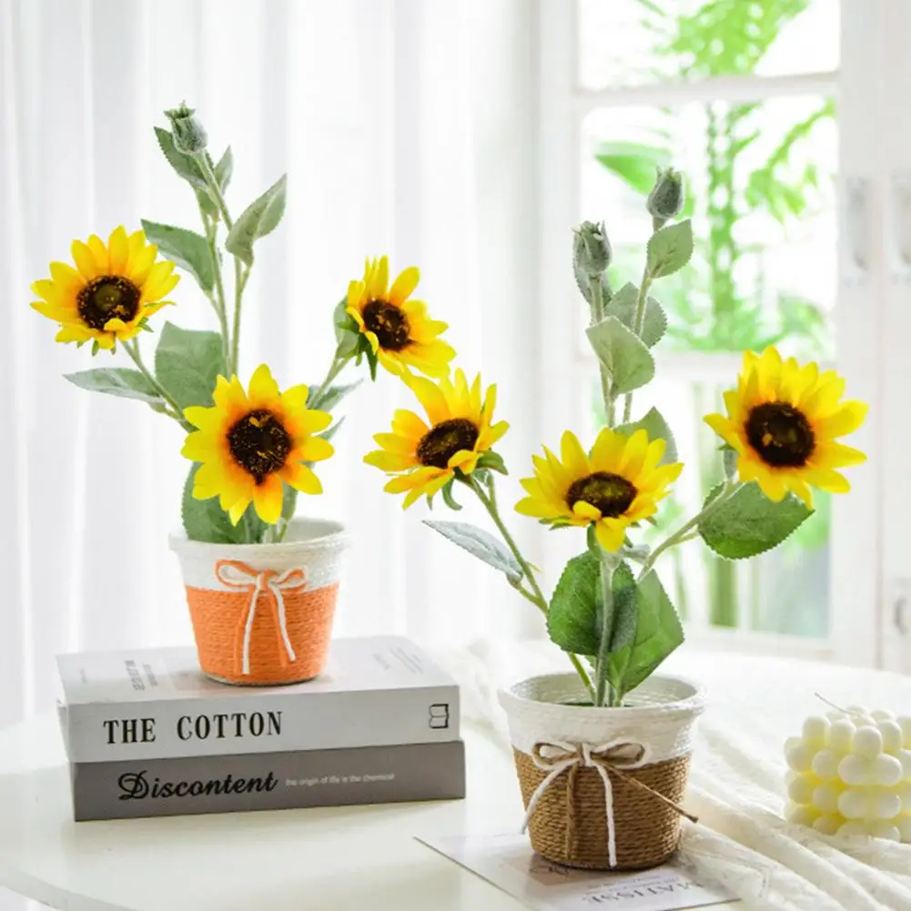 Artificial Sunflowers in Pot Indoor Art Decor Potted Fake Flowers | Дом и сад