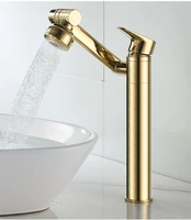 bathroom basin faucet solid brass sink mixer vessel crane tap hot cold deck mounted single handle ratating unique design gold