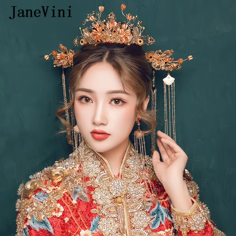 JaneVini традиционный свадебный головной убор из бисера ретро китайский стиль