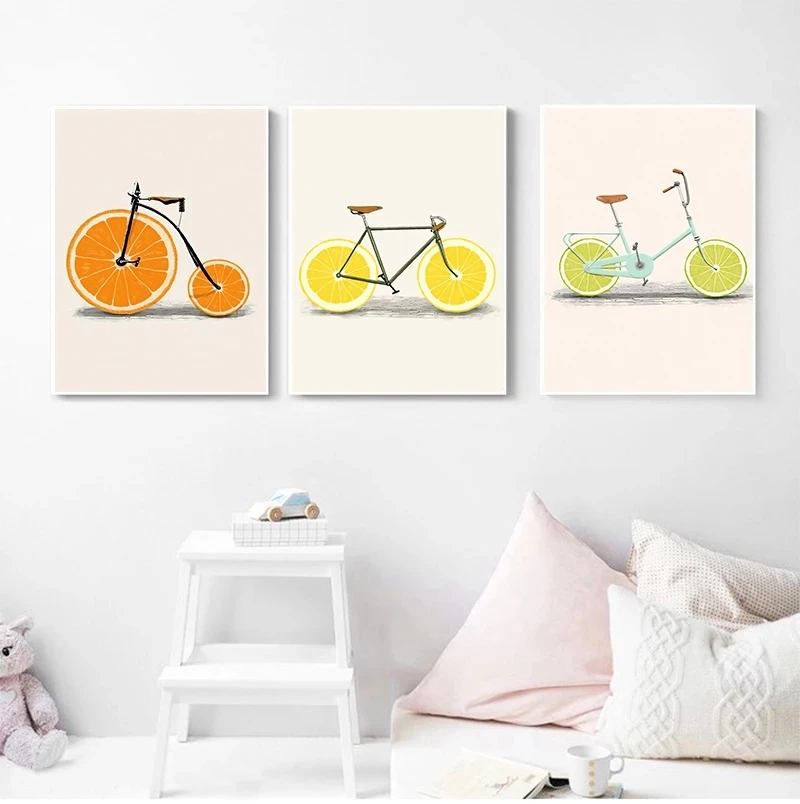 

Abstract Fashion Bike Lemon Orange Fruit Print Canvas Paintings Kitchen Decor Nordic s Minimalist Wall Art Home Decoration