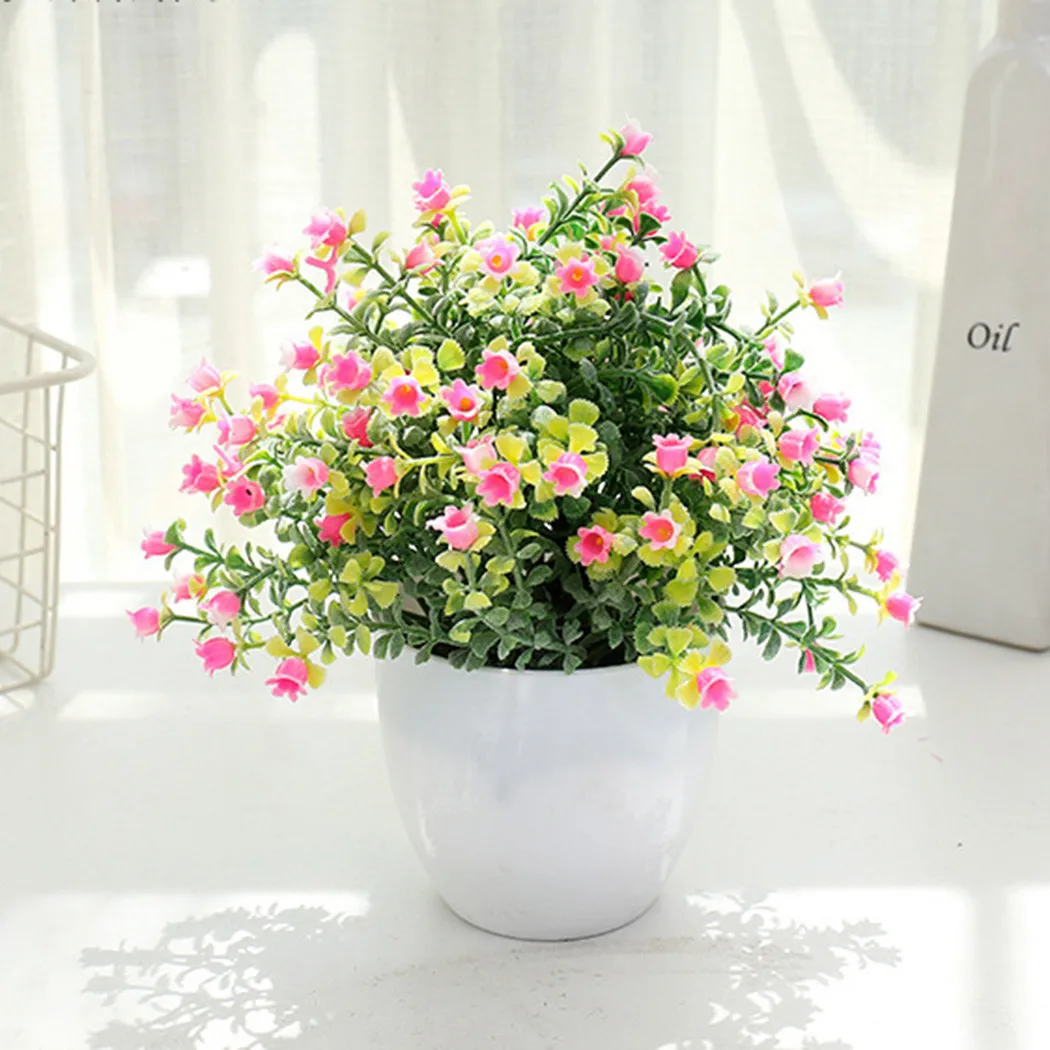 

1*Artificial Bonsai Potted Purple, Yellow, Pink, Red, White Plant Fake Flower Bonsai Grass Ball Star Bud Wedding Decorate
