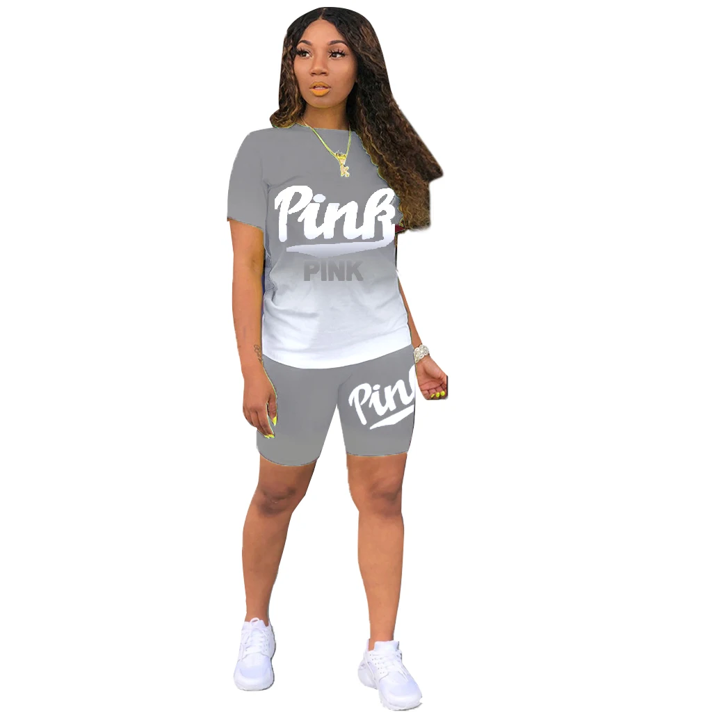 

Casual fashion round neck slim printed two-piece summer sports suit