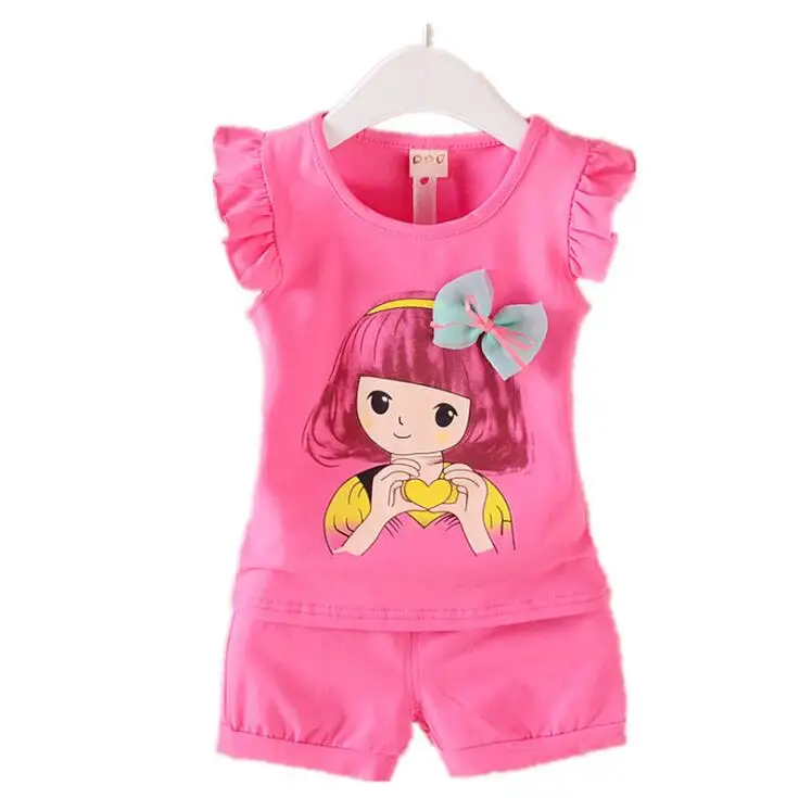 

1 set baby girls Summer tank outfits 6m 12m 2T 3T Toddler kids baby girls outfits cotton Tee+Shorts Pants outfits & set