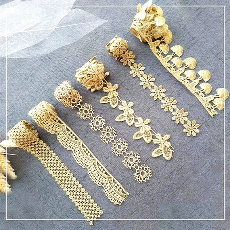 Кружевное платье с цветочной 3D вышивкой 29 см|gold lace|lace 3dembroidery trim |