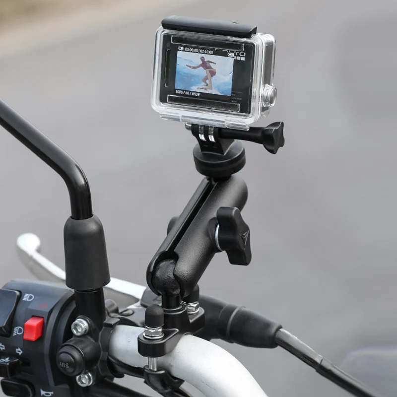 Motorcycle Bike Camera Holder Handlebar Rearview Mirror Mount Bracket 1/4 Metal Stand for Go-Pro Hero8/7/6/5/4/3+ Action Cameras