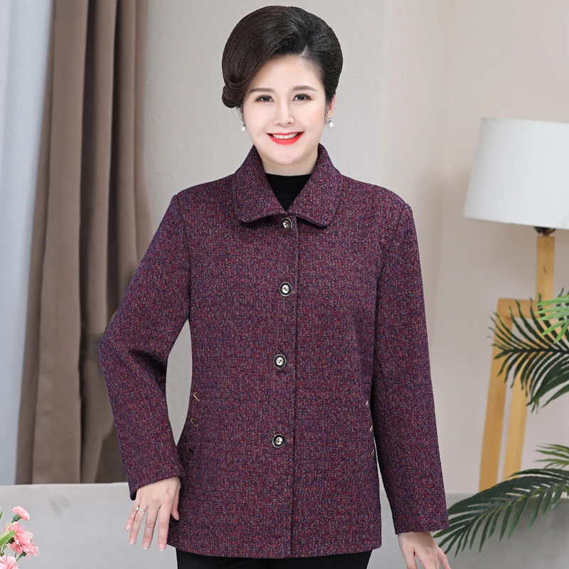 

Autumn Winter Vintage Middle-aged Woman Coat For Mother Single Breasted Warm Fleece Jacket Women Turn-down Collar Ladies Outwear