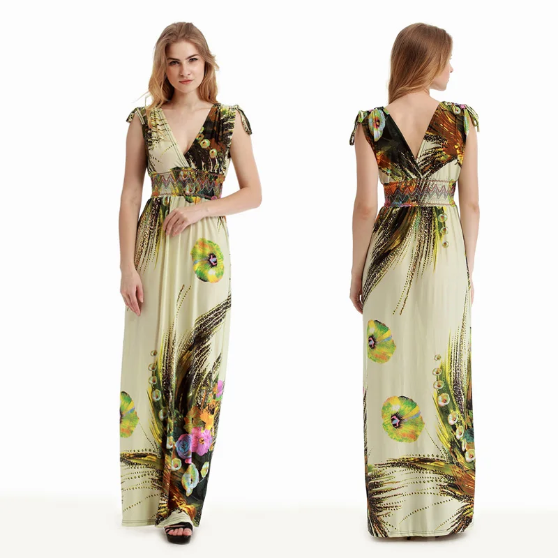 Женское платье большого размера с принтом макси одежда для отпуска глубоким v