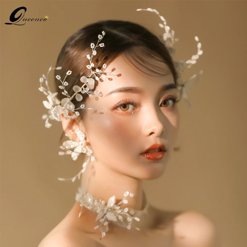 

Trendy White Flower Hair Clip Hairpins Pearl Beads Hair Accessories Necklace Earrings Wedding Hair Jewelry Ornaments For Women