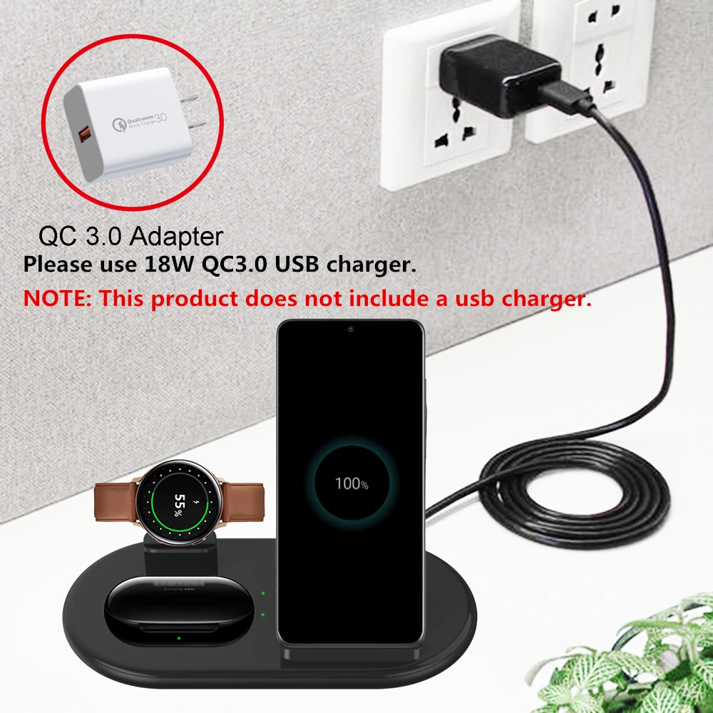 aikulli wireless charger qi charge stand for samsung galaxy buds s8 s9 s10 s20 plus note 9 10 for iphone 11 x xs xr watch 6 5 4 free global shipping