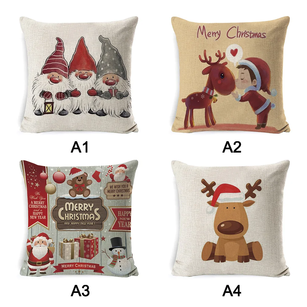 Рождественские украшения наволочки льняные эльф гном Санта зимние с принтом