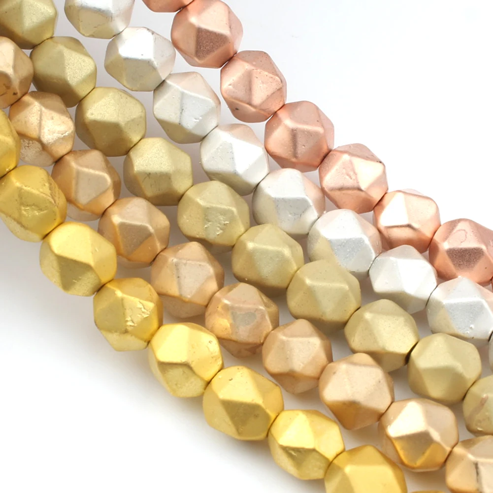 

Faceted Natural Hematite Stone Beads 4/6/8mm Matte Gold Plated Crafts Loose Spacer Beads for Jewelry Making DIY Bracelet