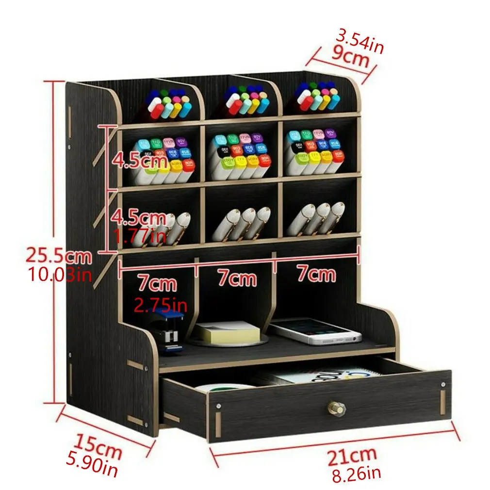 

Office Desk Wooden Organizer Simple Multi-Divided Desktop Brush Storage Container Pen Pencil Holder DIY Gift