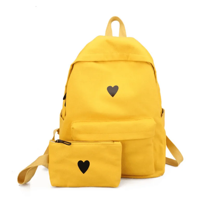 

Moon Wood Women's Backpack Canvas Printed Heart Yellow Backpack Korean Style Students Travel Bag Girl School Bag Laptop Backpack