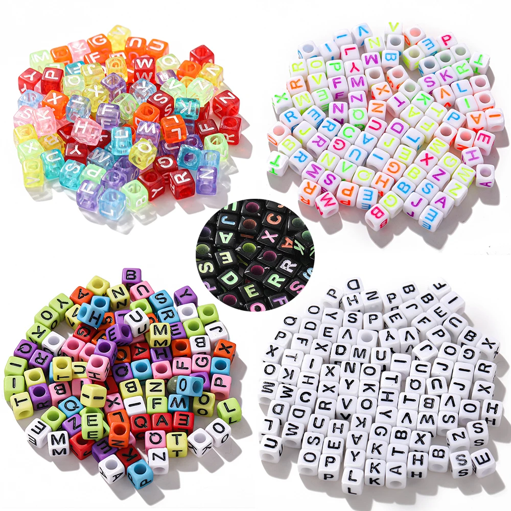 

100pcs 6mm Mixed Letters Acrylic Square Beads Charms Bracelet Necklace for DIY Accessories Color Resin Jewelry Gift Wholesale