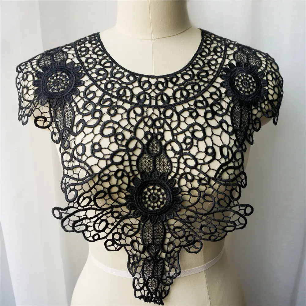 White Black Red Beige Round Neck Collar Fabric Water Soluble Embroidered Wedding Gown Appliques Sew Patch For Dress DIY Decor | Дом и сад