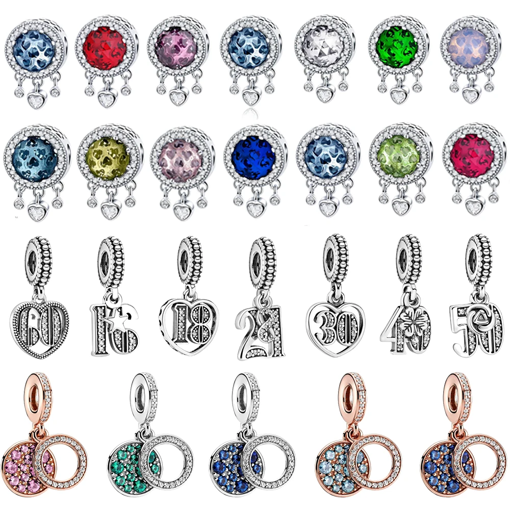 

925 Sterling Silver Digital Circular Pendant Fit Pandora Original Charms Bracelets Pendant Making DIY Jewelry for Women