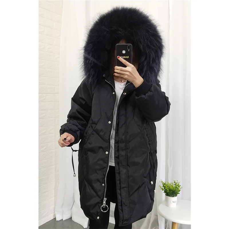 Большой натуральный Лисий мех с капюшоном зимняя куртка женская 90% белый утиный