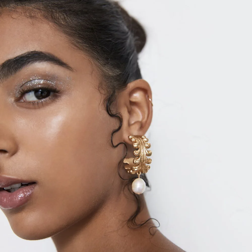 

BK Women's Earrings Gold Silver Style Acrylic Fack Pearl Earrings Set For Women Hoop Drop Fashion Jewel