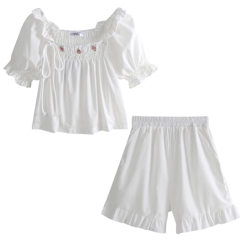 

Pajama Sets Women Lovely Sweet Summer Students Square Collar Comfortable Ulzzang Homewear Chic Ladies Cropped Leisure Ins New