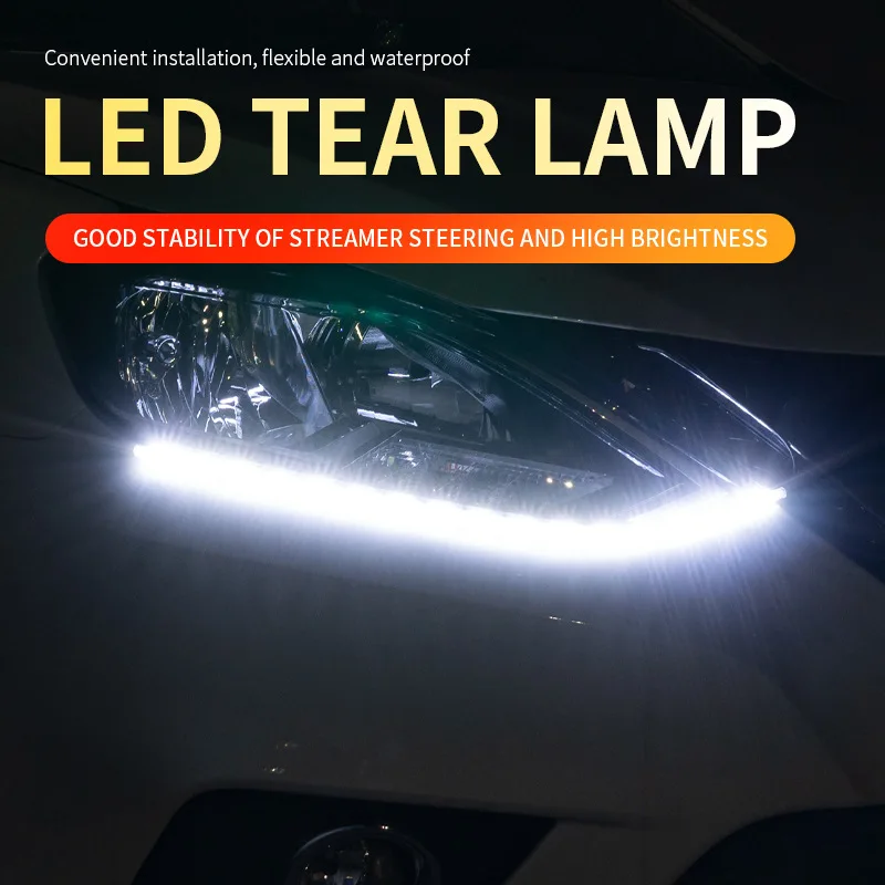 

2pcs Car Flowing DRL Led Crystal Tear Eye Daytime Running Light White And Yellow Two-color Water Turn Signal Lamp Driving Lights