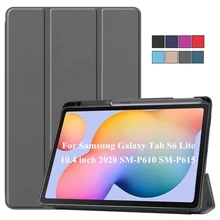 Case for Samsung Galaxy Tab S6 Lite with Pencil Holder SM-P610 SM-P615 PU Leather Cover for Funda Samsung Galaxy Tab S6 Lite