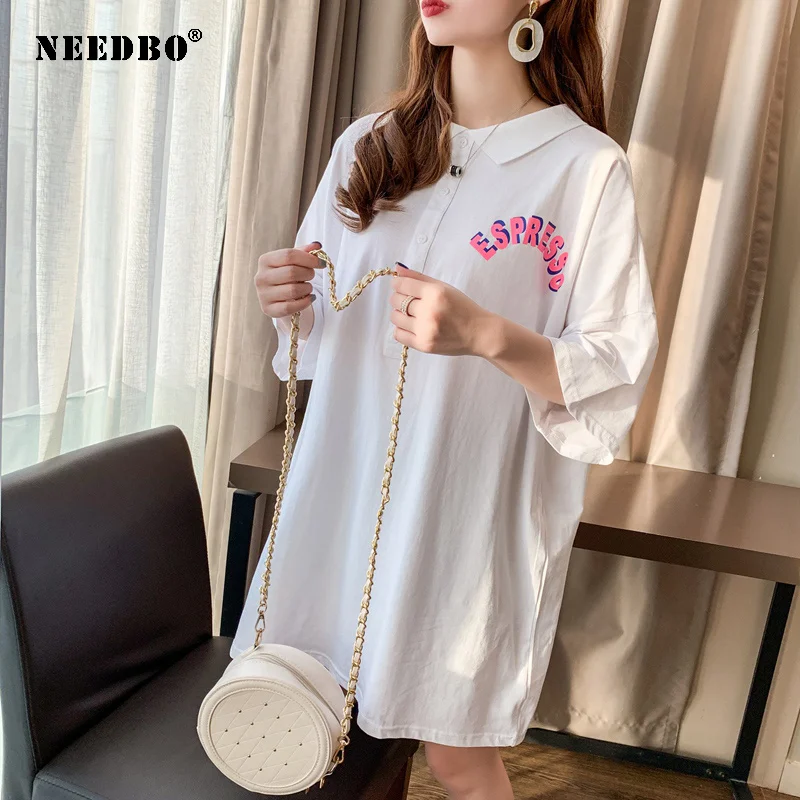 NEEDBO длинная футболка поло для женщин с принтом Повседневная Милая рубашка Mujer