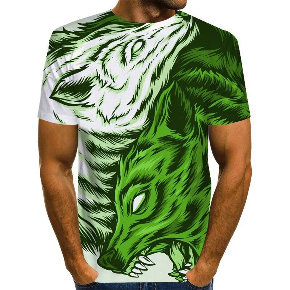 

Mens 3D Ferocious Wolf Printed Crew Neck Tees Tops Casual T-Shirt Sport Muscle Man Women Funny T Shirts Homme Fashion Short 2021