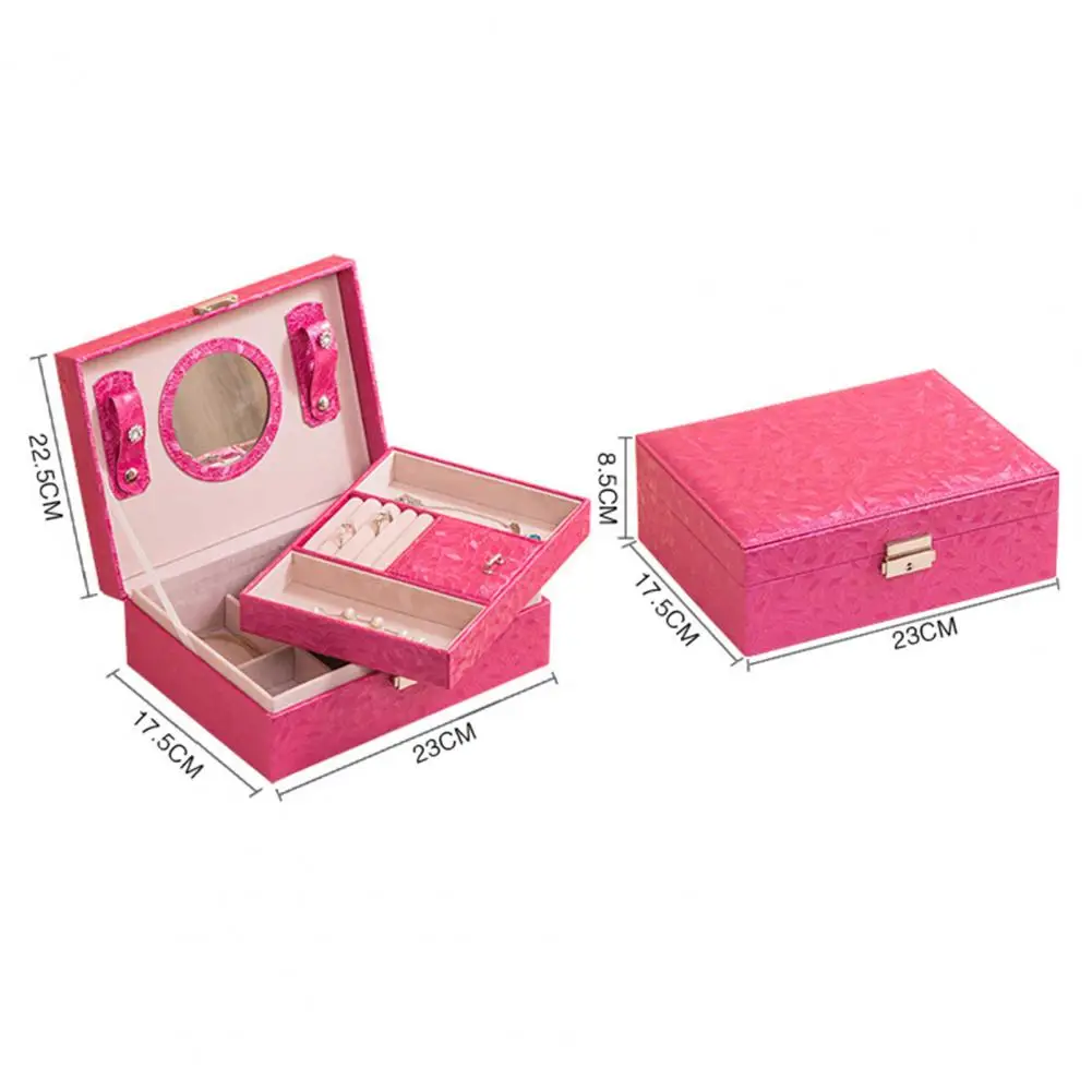 

New Design Pu Leather Jewelry Box Double-Layer Wooden Case Princess Display Holder Women Gift with Lock