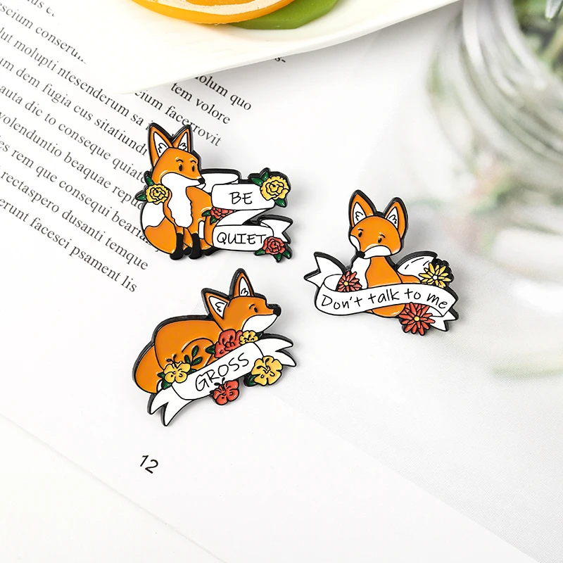 

Fox Banner Enamel Pins Custom Forest Animal Brooches Bag Clothes Lapel Pin Badge Jewelry Gift for Kids Friends