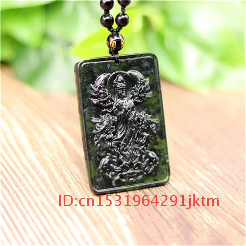

Amulet Men Carved Jade Chinese Necklace Obsidian Charm Double-sided Accessories Gifts Pendant Guanyin for Natural Black Dragon