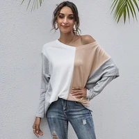 high quality women t shirts 2021 new autumn winter streetwear casual long sleeve v neck patchwork knitting t shirt tops female