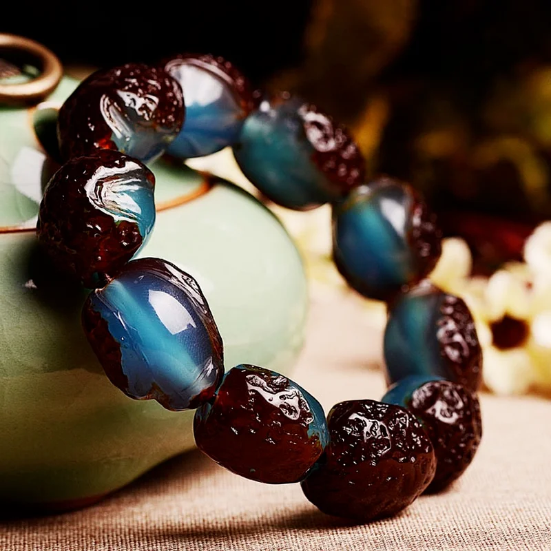 

Beeswax Amber Rough Stone Bracelet with Old Leather Blue Amber Bracelet Bracelets for Men Bracelets Jewelry Bracelet for Women