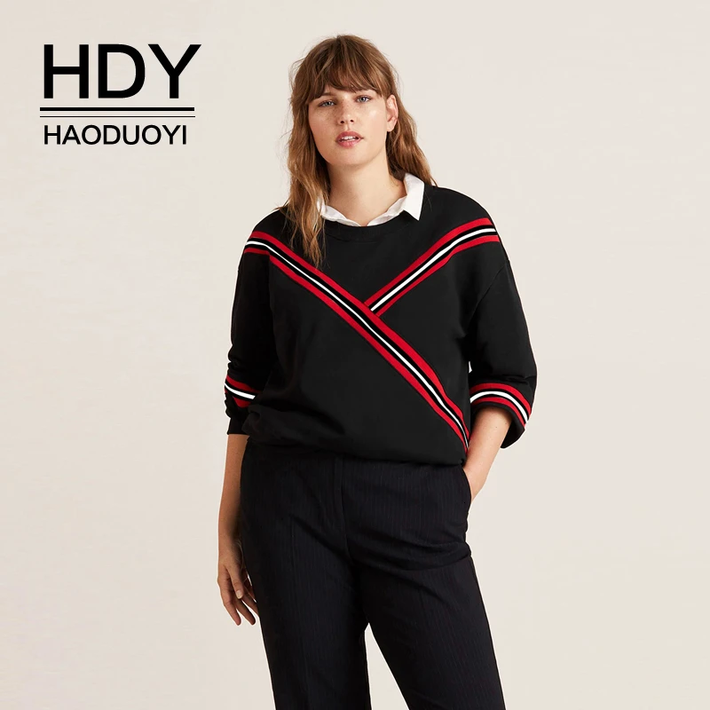HDY Haoduoyi 2019 Новая мода осень круглый воротник цветная полоса лента сплайсинга