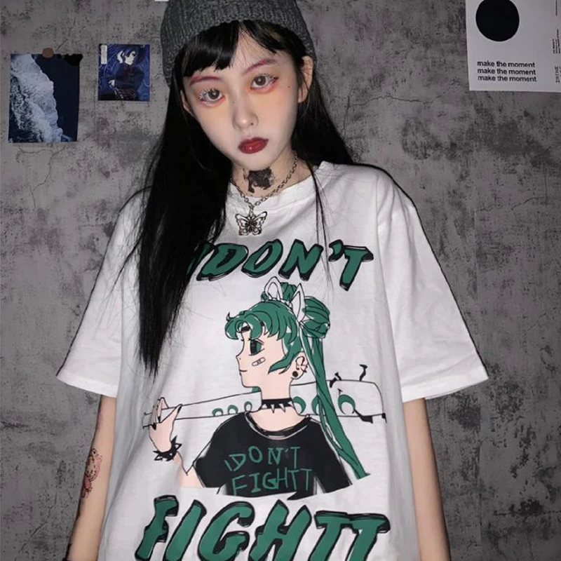 

harajuku vintage aesthetic gothic graphic punk clothes Anime Women's t-shirts korean Oversize dropshipping Tops bad girl shirt