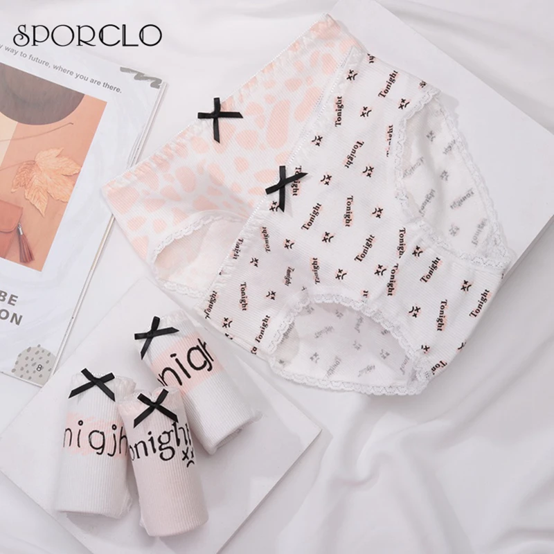 

SPORCLO 1 PC 5 Styles Cute Bowknot Underwear For Girls Women Pink Cotton Panties Letter Printed Briefs Antibacterial Underpants