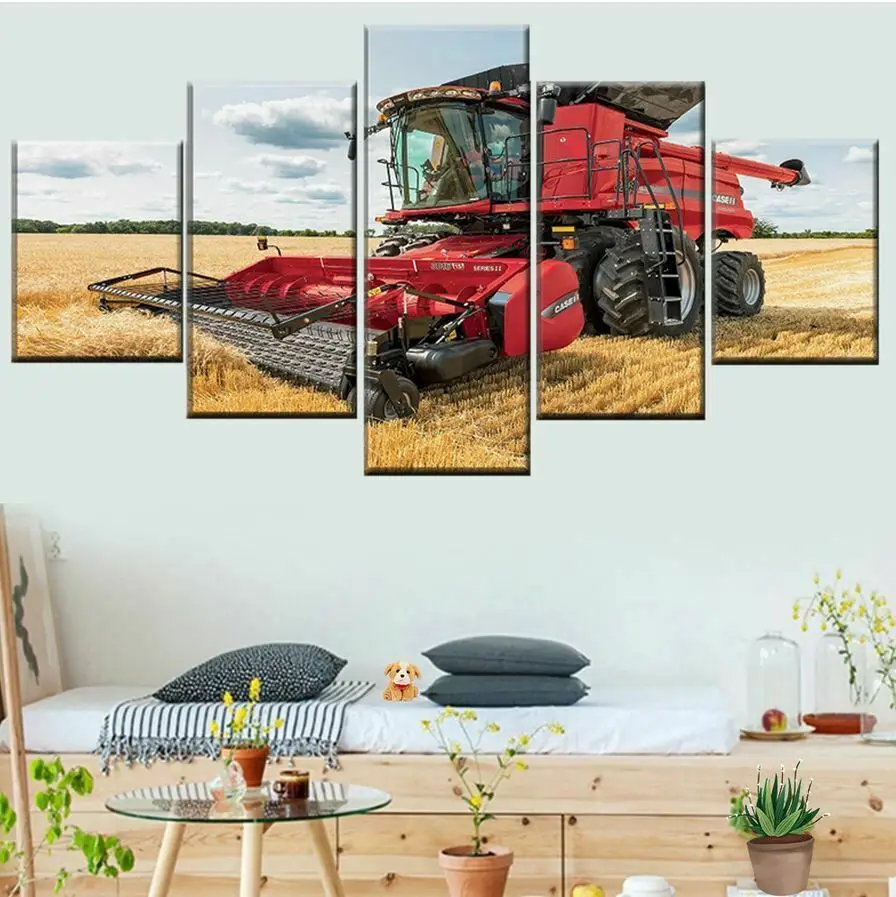 

No Framed Canvas 5Pcs Harvest Tractor Wheat Field Wall Posters Pictures Paintings Home Decor Accessories Living Room Decoration