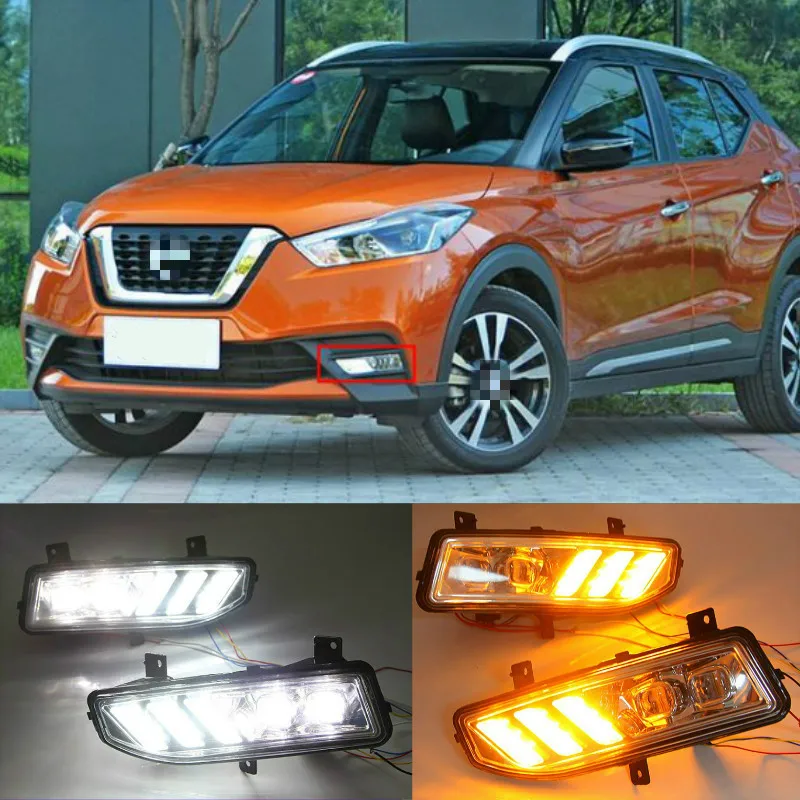 2 шт. для Nissan Kicks, 2019, 2020, желтое Сигнальное реле, Водонепроницаемый Автомобильный светодиодный дневный ходовой светильник 12 В, светодиодный DRL