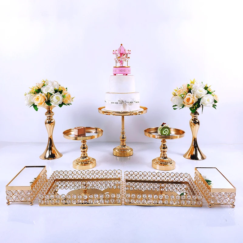 

6-10 PC Crystal Metal Wedding Cake Stand Plate Rack Set Festival Party Display Tray Cupcake
