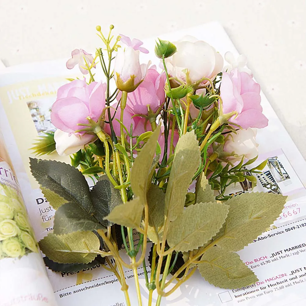 Искусственные цветы 13 головок/Букет шелковые розы с маленькими бутонами